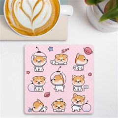 Set-kawaii-smile-japanese-dog-akita-inu-cartoon Uv Print Square Tile Coaster  by Salman4z