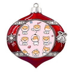 Set-kawaii-smile-japanese-dog-akita-inu-cartoon Metal Snowflake And Bell Red Ornament by Salman4z