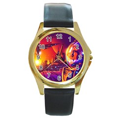 Far-future-human-colonization Round Gold Metal Watch by Salman4z