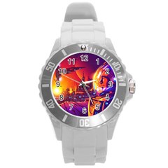 Far-future-human-colonization Round Plastic Sport Watch (l) by Salman4z