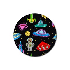 Seamless-pattern-with-space-objects-ufo-rockets-aliens-hand-drawn-elements-space Rubber Coaster (round) by Salman4z