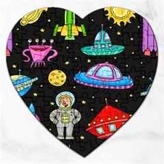 Seamless-pattern-with-space-objects-ufo-rockets-aliens-hand-drawn-elements-space Jigsaw Puzzle (heart) by Salman4z