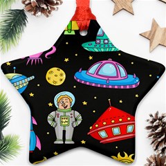 Seamless-pattern-with-space-objects-ufo-rockets-aliens-hand-drawn-elements-space Star Ornament (two Sides) by Salman4z