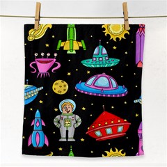 Seamless-pattern-with-space-objects-ufo-rockets-aliens-hand-drawn-elements-space Face Towel by Salman4z