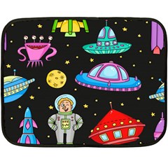 Seamless-pattern-with-space-objects-ufo-rockets-aliens-hand-drawn-elements-space Two Sides Fleece Blanket (mini) by Salman4z