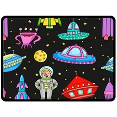 Seamless-pattern-with-space-objects-ufo-rockets-aliens-hand-drawn-elements-space Fleece Blanket (large) by Salman4z