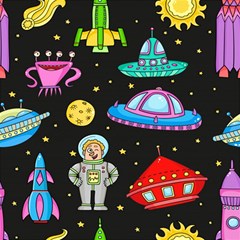 Seamless-pattern-with-space-objects-ufo-rockets-aliens-hand-drawn-elements-space Play Mat (rectangle) by Salman4z