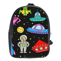 Seamless-pattern-with-space-objects-ufo-rockets-aliens-hand-drawn-elements-space School Bag (xl) by Salman4z