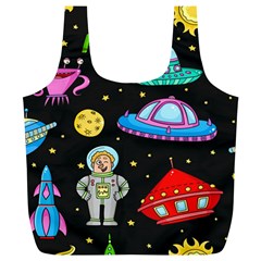 Seamless-pattern-with-space-objects-ufo-rockets-aliens-hand-drawn-elements-space Full Print Recycle Bag (xl) by Salman4z