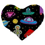 Seamless-pattern-with-space-objects-ufo-rockets-aliens-hand-drawn-elements-space Large 19  Premium Flano Heart Shape Cushions Back