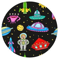 Seamless-pattern-with-space-objects-ufo-rockets-aliens-hand-drawn-elements-space Round Trivet by Salman4z