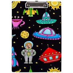 Seamless-pattern-with-space-objects-ufo-rockets-aliens-hand-drawn-elements-space A4 Acrylic Clipboard by Salman4z