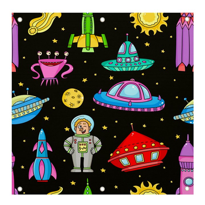 Seamless-pattern-with-space-objects-ufo-rockets-aliens-hand-drawn-elements-space Banner and Sign 4  x 4 