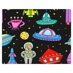 Seamless-pattern-with-space-objects-ufo-rockets-aliens-hand-drawn-elements-space Premium Plush Fleece Blanket (medium) by Salman4z