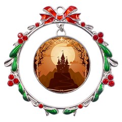 Beautiful-castle Metal X mas Wreath Ribbon Ornament by Salman4z