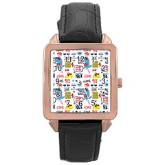 Monster-cool-seamless-pattern Rose Gold Leather Watch  by Salman4z