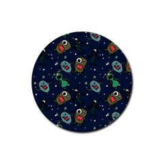 Monster-alien-pattern-seamless-background Rubber Round Coaster (4 Pack) by Salman4z