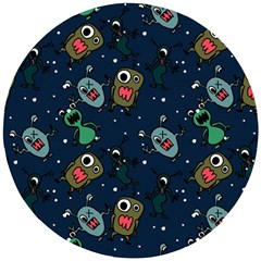 Monster-alien-pattern-seamless-background Wooden Puzzle Round by Salman4z