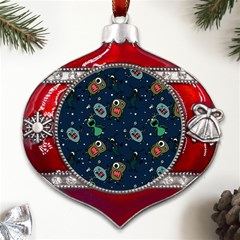 Monster-alien-pattern-seamless-background Metal Snowflake And Bell Red Ornament by Salman4z