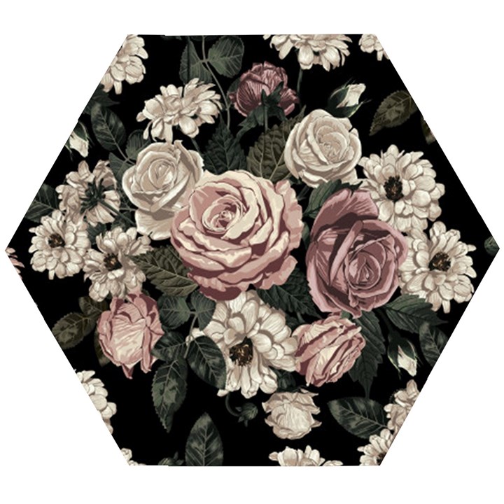 Elegant-seamless-pattern-blush-toned-rustic-flowers Wooden Puzzle Hexagon