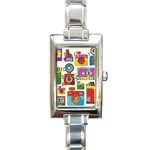 Retro-cameras-audio-cassettes-hand-drawn-pop-art-style-seamless-pattern Rectangle Italian Charm Watch Front