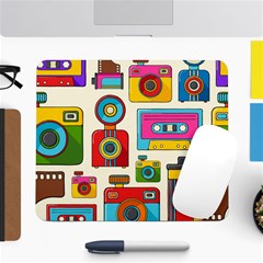 Retro-cameras-audio-cassettes-hand-drawn-pop-art-style-seamless-pattern Large Mousepad by Salman4z