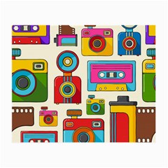 Retro-cameras-audio-cassettes-hand-drawn-pop-art-style-seamless-pattern Small Glasses Cloth by Salman4z