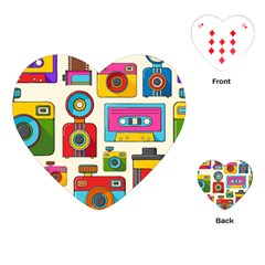 Retro-cameras-audio-cassettes-hand-drawn-pop-art-style-seamless-pattern Playing Cards Single Design (heart) by Salman4z