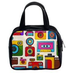 Retro-cameras-audio-cassettes-hand-drawn-pop-art-style-seamless-pattern Classic Handbag (two Sides) by Salman4z