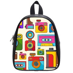 Retro-cameras-audio-cassettes-hand-drawn-pop-art-style-seamless-pattern School Bag (small) by Salman4z