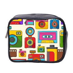 Retro-cameras-audio-cassettes-hand-drawn-pop-art-style-seamless-pattern Mini Toiletries Bag (two Sides) by Salman4z