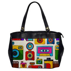 Retro-cameras-audio-cassettes-hand-drawn-pop-art-style-seamless-pattern Oversize Office Handbag by Salman4z