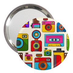 Retro-cameras-audio-cassettes-hand-drawn-pop-art-style-seamless-pattern 3  Handbag Mirrors by Salman4z