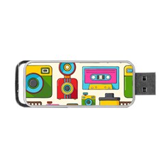 Retro-cameras-audio-cassettes-hand-drawn-pop-art-style-seamless-pattern Portable Usb Flash (one Side) by Salman4z