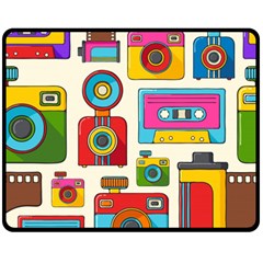 Retro-cameras-audio-cassettes-hand-drawn-pop-art-style-seamless-pattern Two Sides Fleece Blanket (medium)