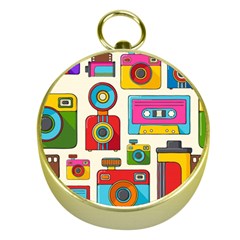 Retro-cameras-audio-cassettes-hand-drawn-pop-art-style-seamless-pattern Gold Compasses by Salman4z