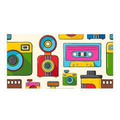 Retro-cameras-audio-cassettes-hand-drawn-pop-art-style-seamless-pattern Satin Wrap 35  X 70  by Salman4z