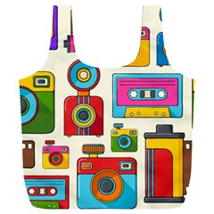 Retro-cameras-audio-cassettes-hand-drawn-pop-art-style-seamless-pattern Full Print Recycle Bag (xxl) by Salman4z