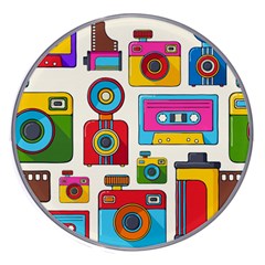 Retro-cameras-audio-cassettes-hand-drawn-pop-art-style-seamless-pattern Wireless Fast Charger(white) by Salman4z