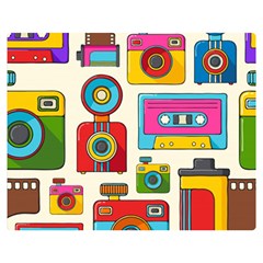 Retro-cameras-audio-cassettes-hand-drawn-pop-art-style-seamless-pattern Premium Plush Fleece Blanket (medium) by Salman4z