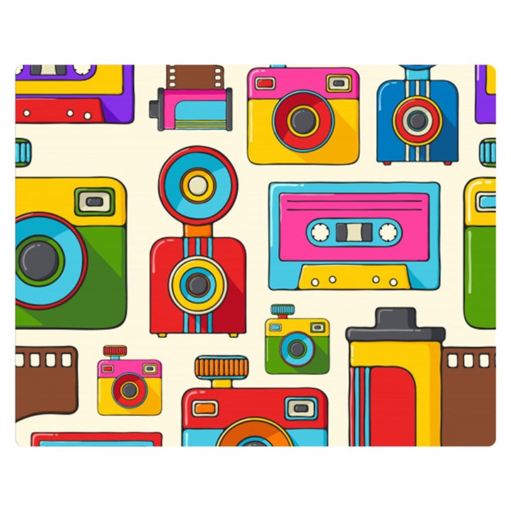 Retro-cameras-audio-cassettes-hand-drawn-pop-art-style-seamless-pattern Premium Plush Fleece Blanket (Medium)