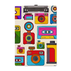 Retro-cameras-audio-cassettes-hand-drawn-pop-art-style-seamless-pattern A5 Acrylic Clipboard by Salman4z