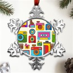 Retro-cameras-audio-cassettes-hand-drawn-pop-art-style-seamless-pattern Metal Small Snowflake Ornament Front