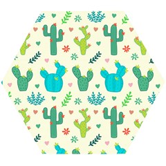 Cactus-succulents-floral-seamless-pattern Wooden Puzzle Hexagon by Salman4z