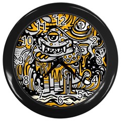 Crazy-abstract-doodle-social-doodle-drawing-style Wall Clock (black) by Salman4z