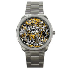 Crazy-abstract-doodle-social-doodle-drawing-style Sport Metal Watch by Salman4z