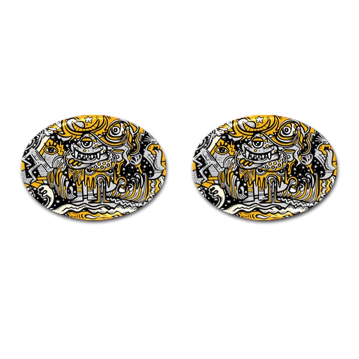 Crazy-abstract-doodle-social-doodle-drawing-style Cufflinks (Oval)