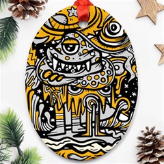 Crazy-abstract-doodle-social-doodle-drawing-style Oval Ornament (two Sides)