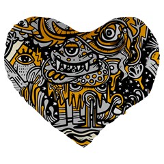 Crazy-abstract-doodle-social-doodle-drawing-style Large 19  Premium Heart Shape Cushions by Salman4z