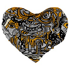 Crazy-abstract-doodle-social-doodle-drawing-style Large 19  Premium Flano Heart Shape Cushions by Salman4z